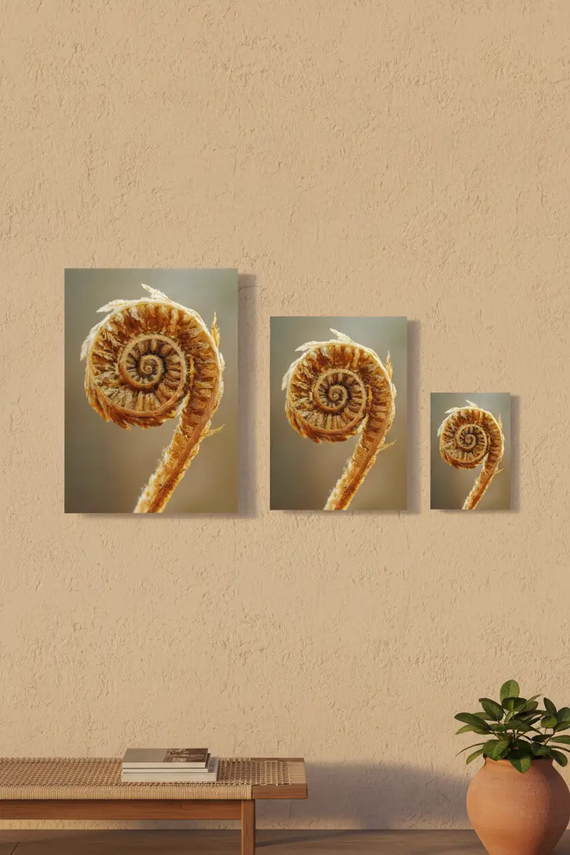O Cajado de Ouro — Poster de parede minimalista ouro castanho samambaia espiral