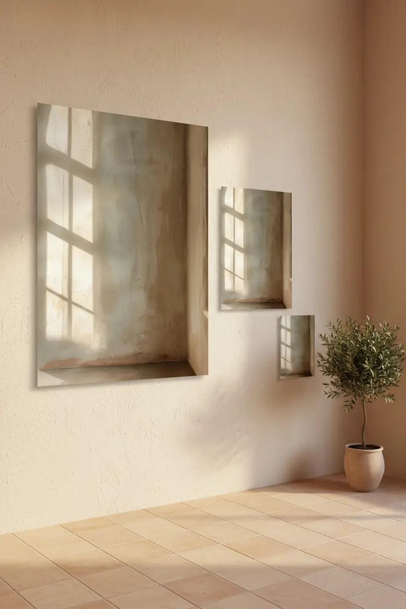 Le Coin de Lumière — Affiche murale minimaliste angle pièce ombre fenêtre béton ciré, affiche murale minimaliste avec cadre bois, décoration murale salon ou chambre, style méditerranéen
