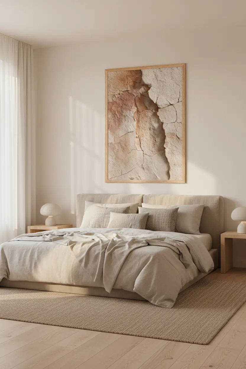 La Faille Rose — Affiche murale minimaliste minérale ivoire, affiche murale minimaliste avec cadre bois, décoration murale salon ou chambre, style méditerranéen