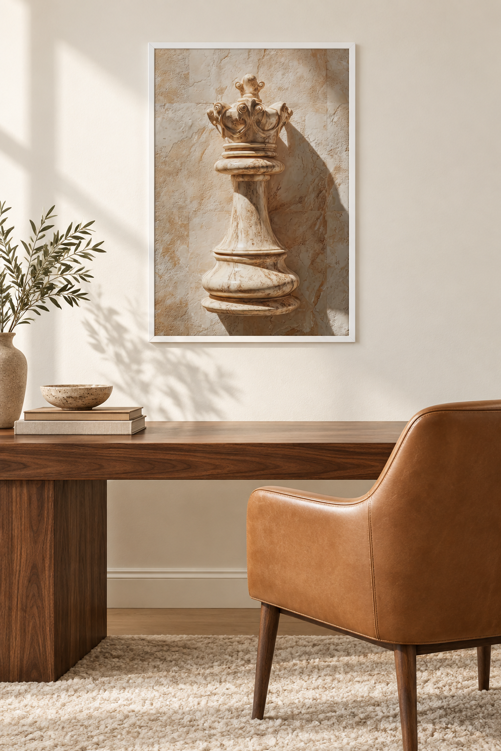The Crowned King with a white frame in a home office