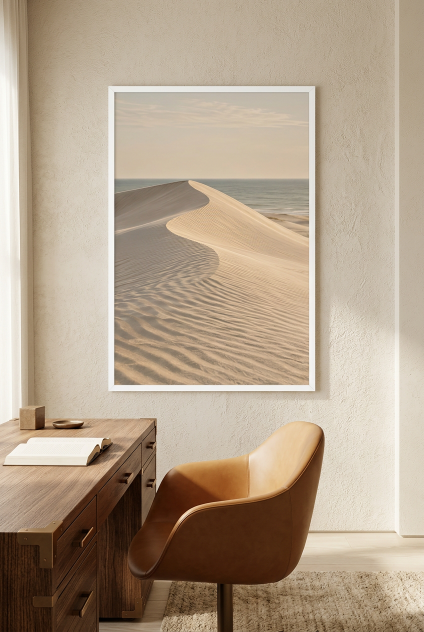 The Sand Crest — poster in a white frame in a home office