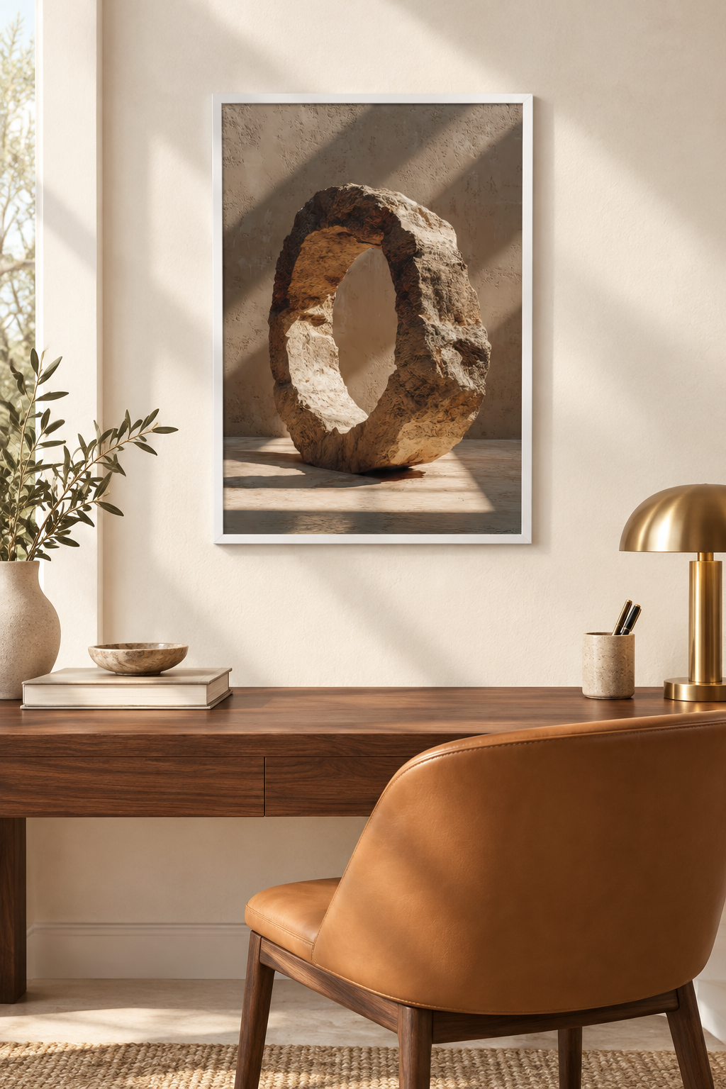 The Pierced Monolith with a white frame in a home office