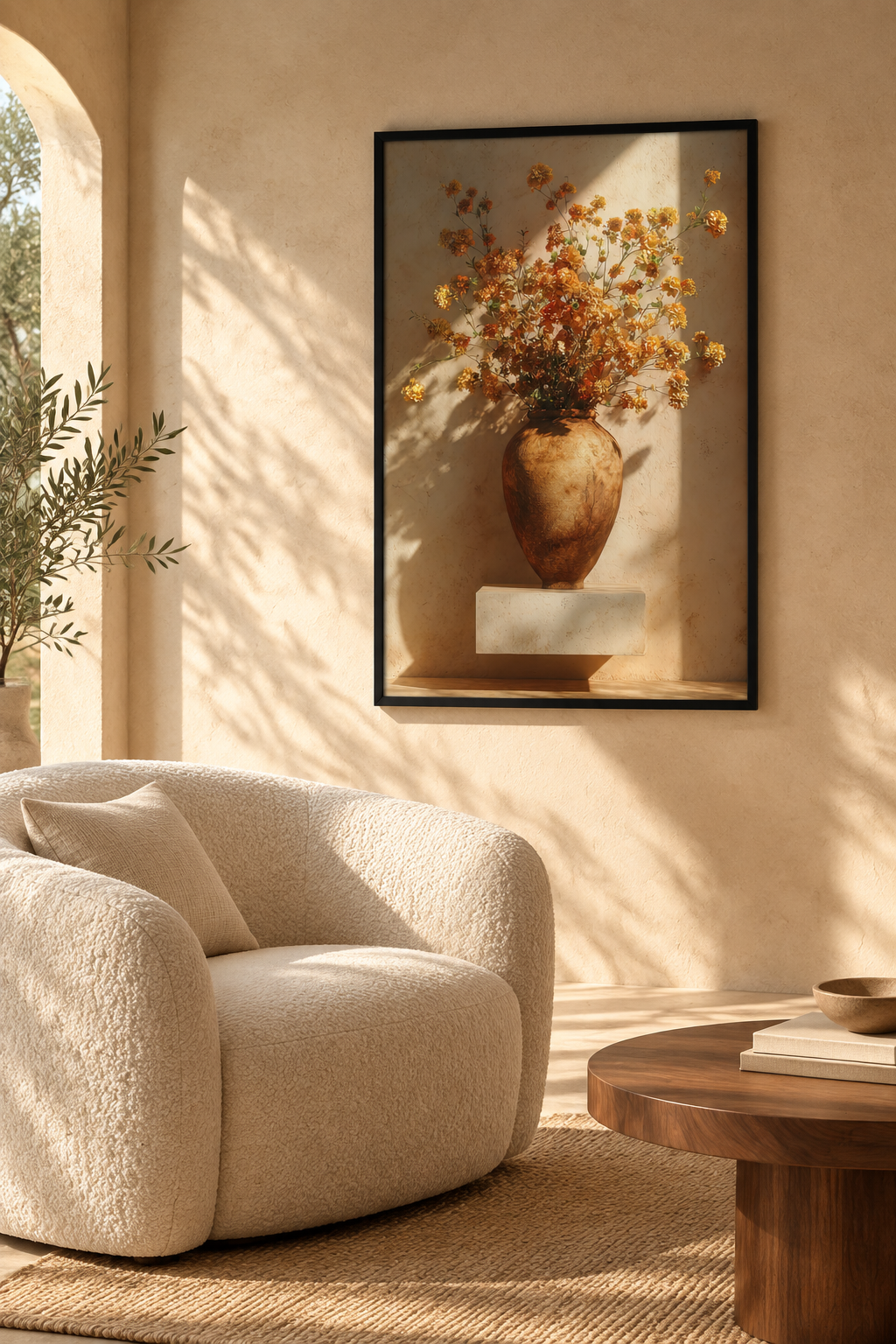 The Ochre Bouquet with a black frame