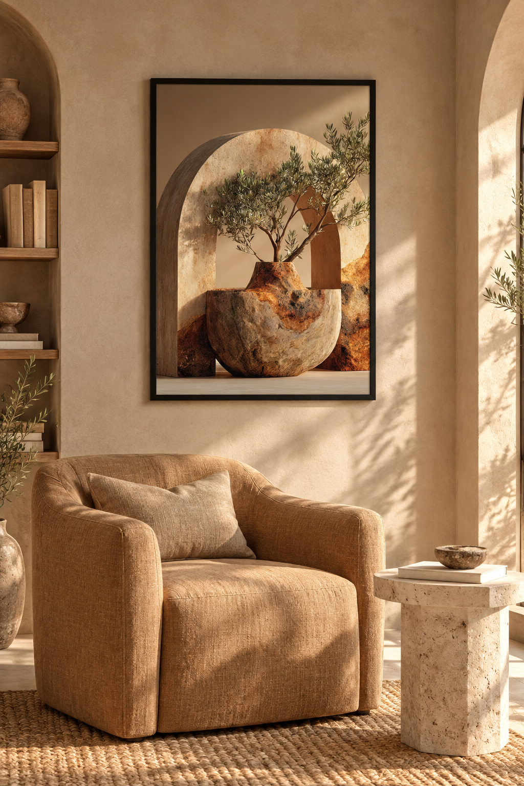 The Olive Tree in the Bowl with a black frame