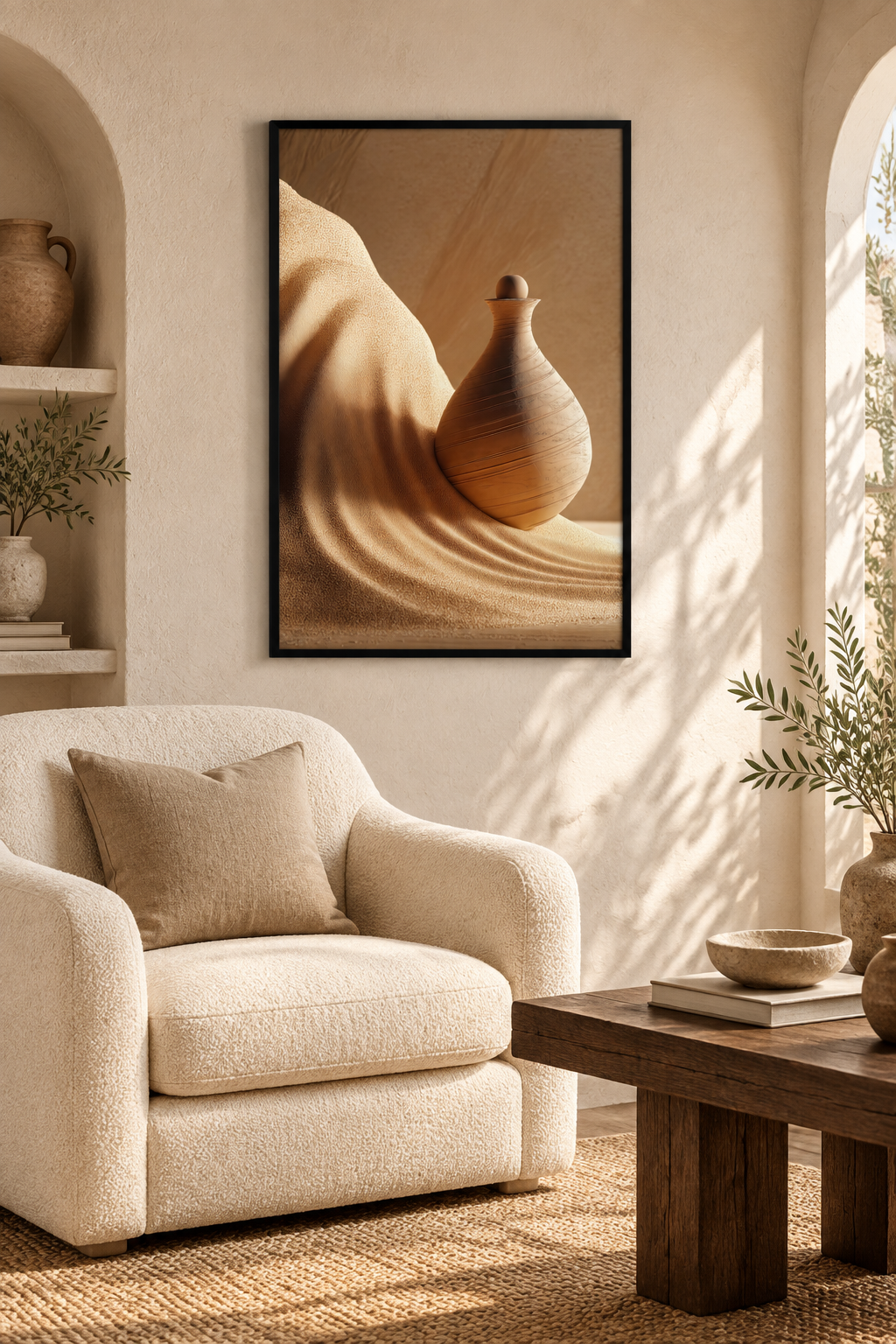 The Flask in the Dunes with a black frame