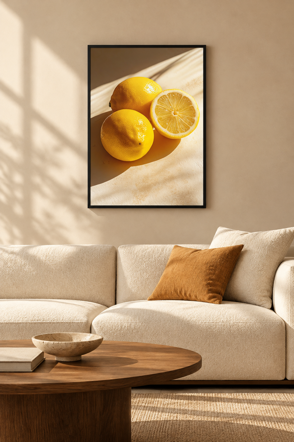 De Citroenen in de Zon met zwarte lijst in een mediterrane woonkamer