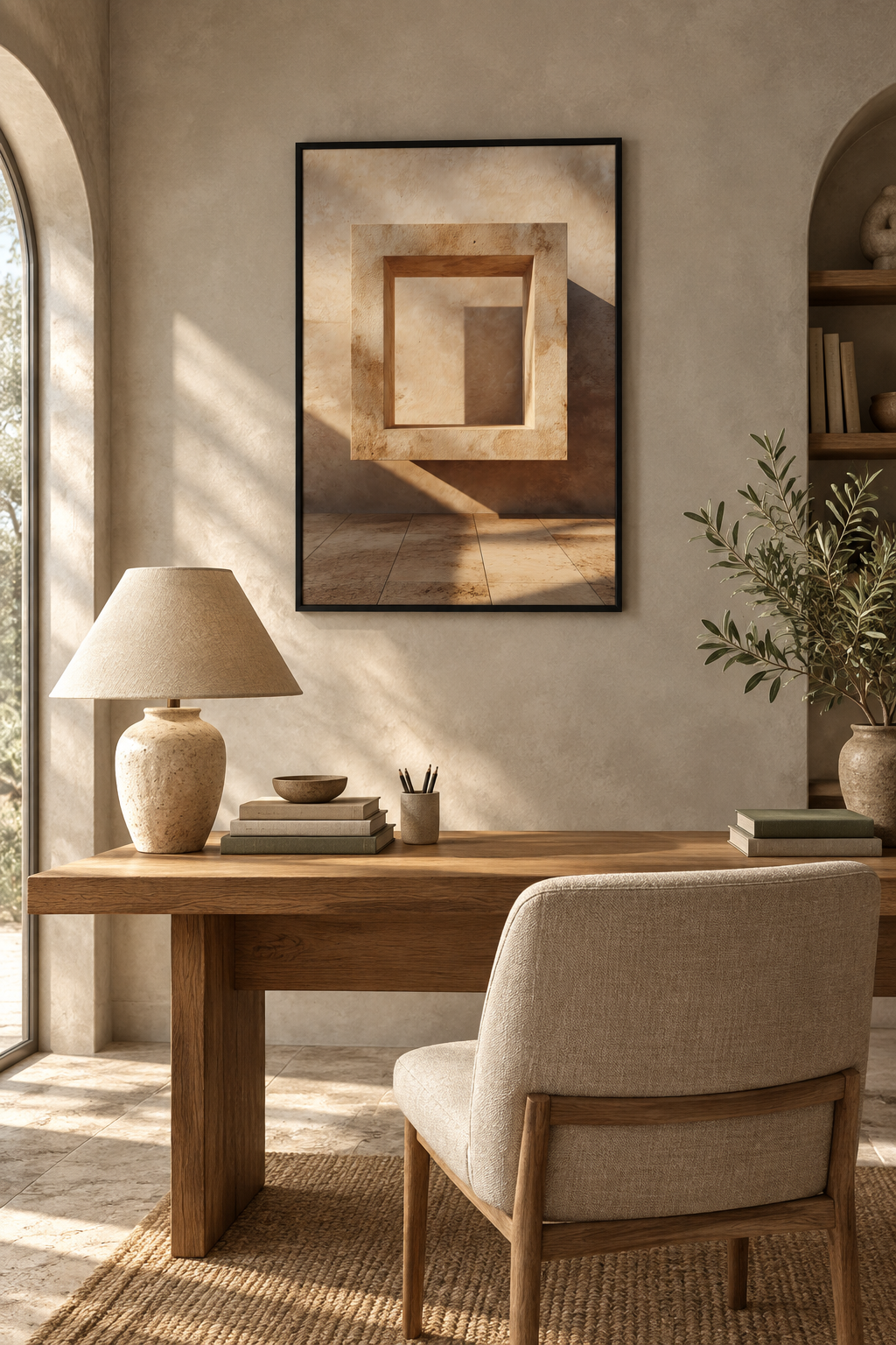 Poster The Square Doorframe — square stone frame and its cast shadow, in a black frame