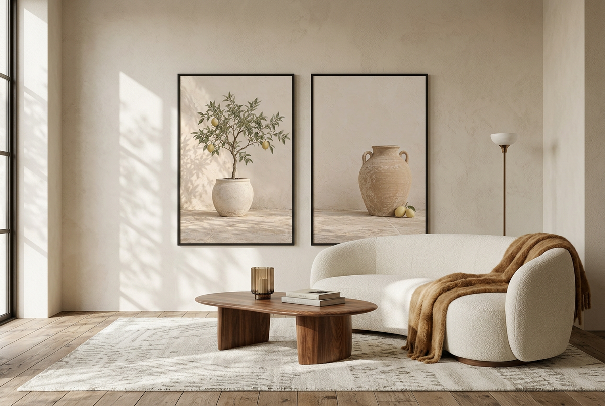 The Patio Lemons — wall diptych in black frames in a living room
