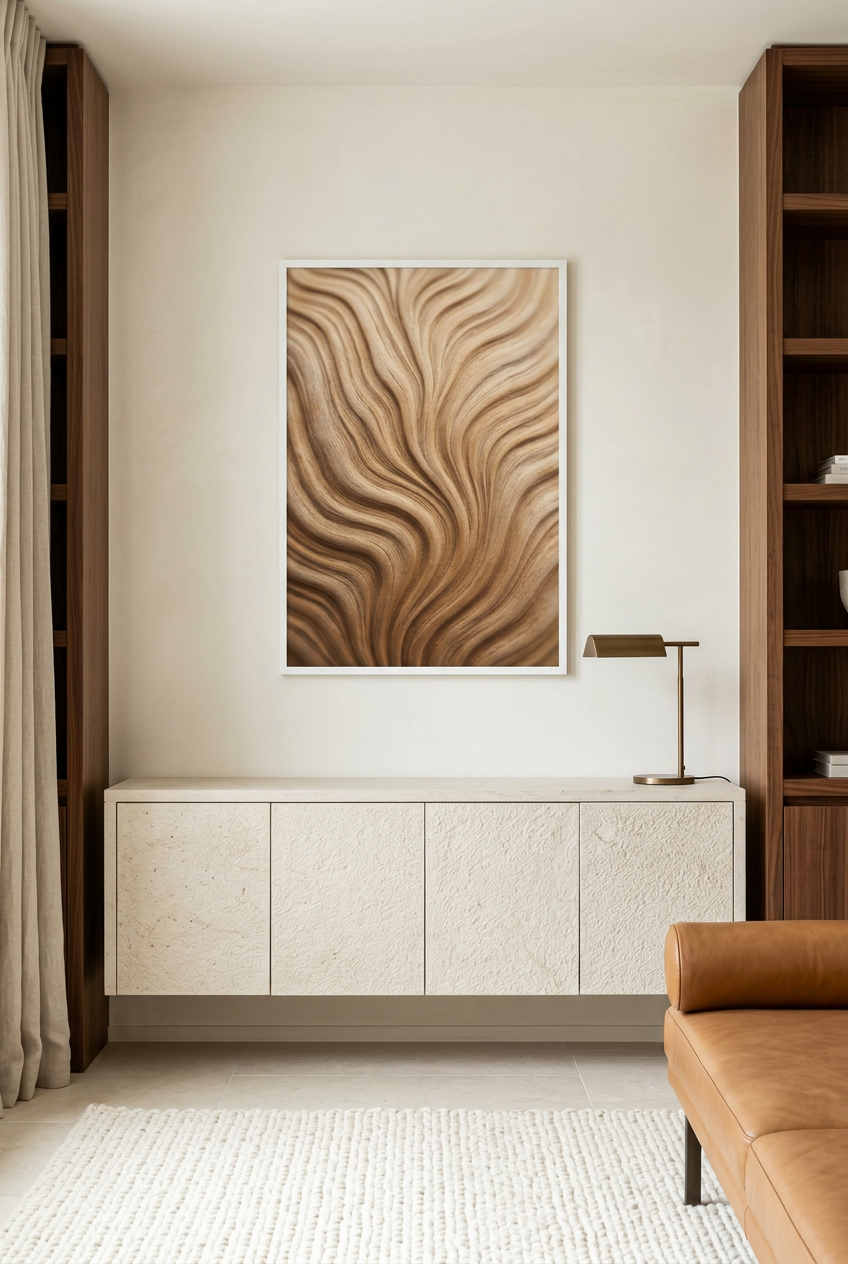 Wood Waves — poster in a white frame in a library