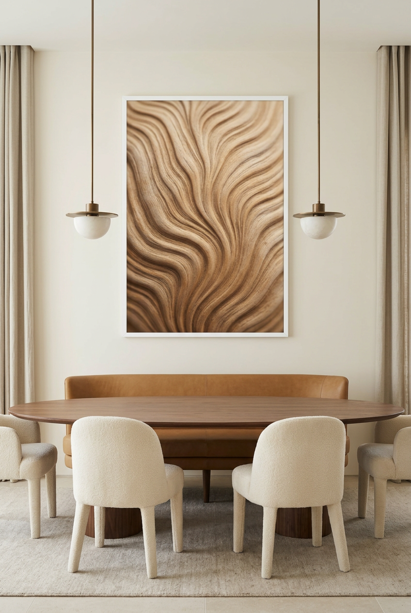 Wood Waves — poster in a white frame in a dining room