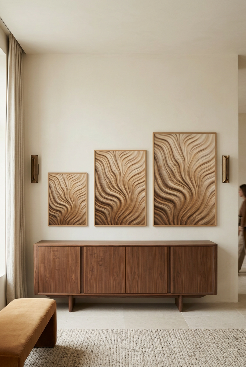 Wood Waves — three sizes of the poster in oak frames