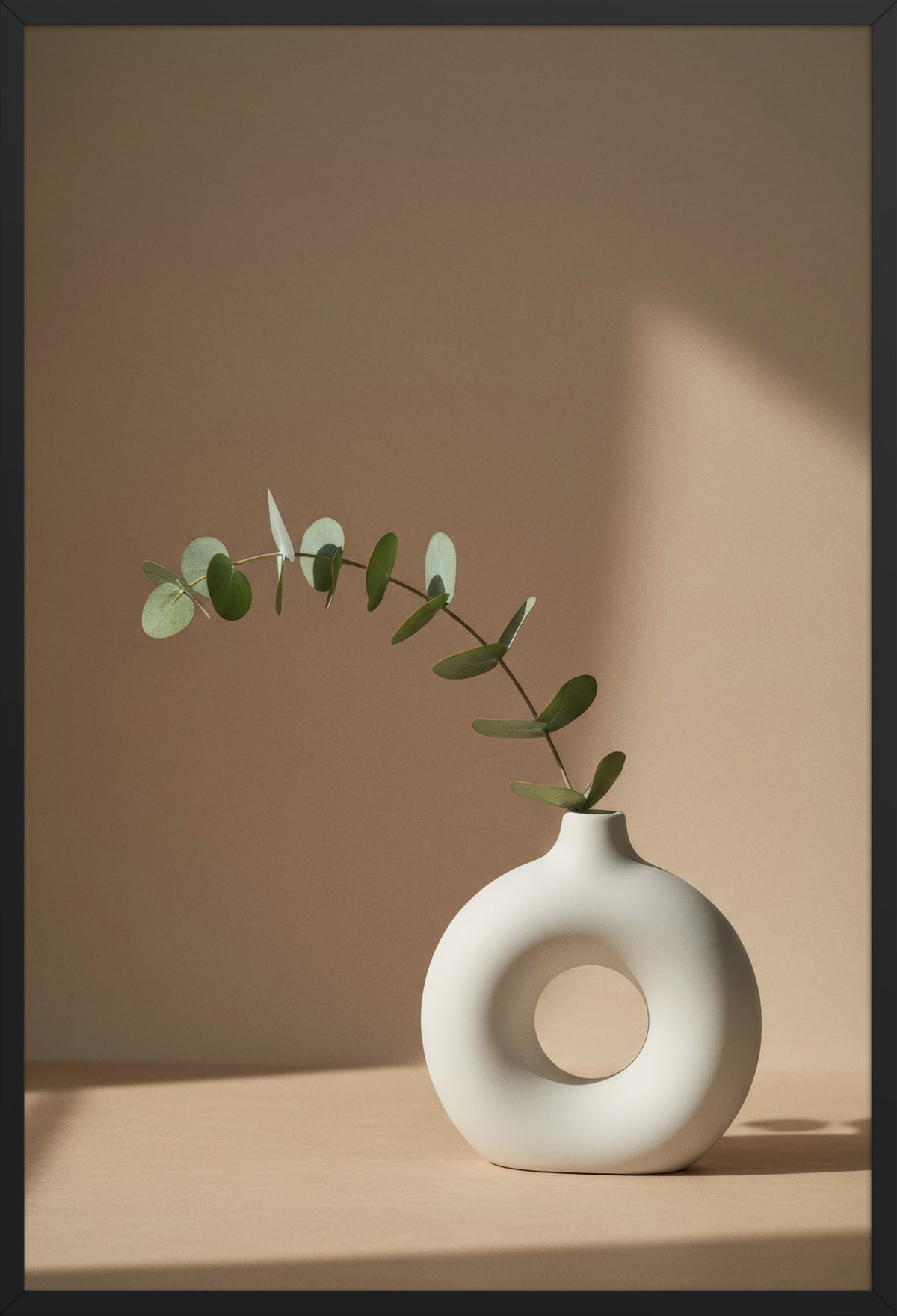 Ring Vase & Eucalyptus — poster in a black frame, front view