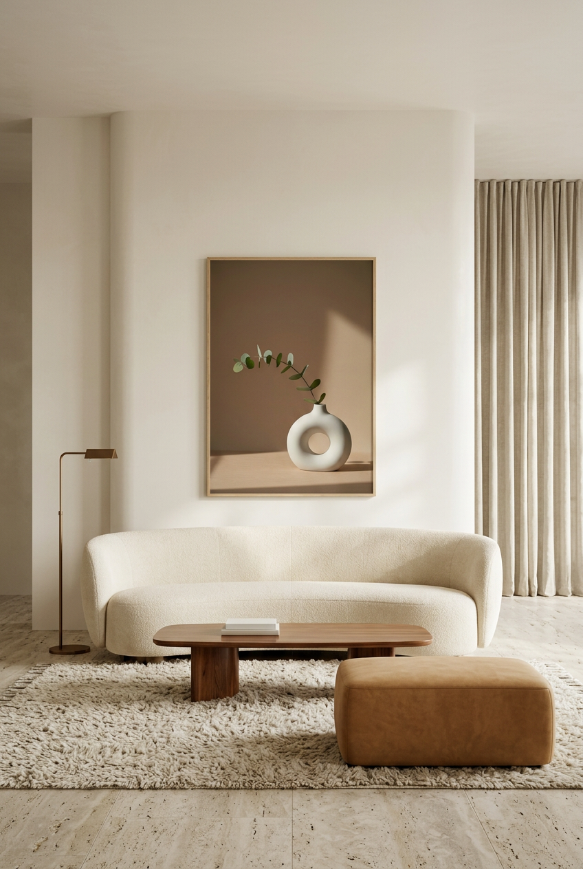 Ringvaas & Eucalyptus — poster in eikenhouten lijst in een woonkamer