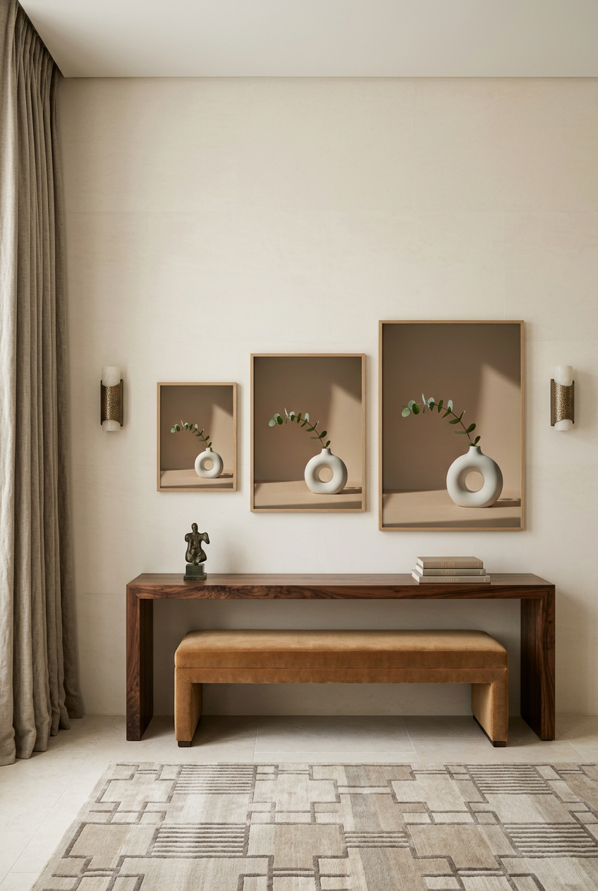 Ringvaas & Eucalyptus — drie formaten van de poster in eikenhouten lijst