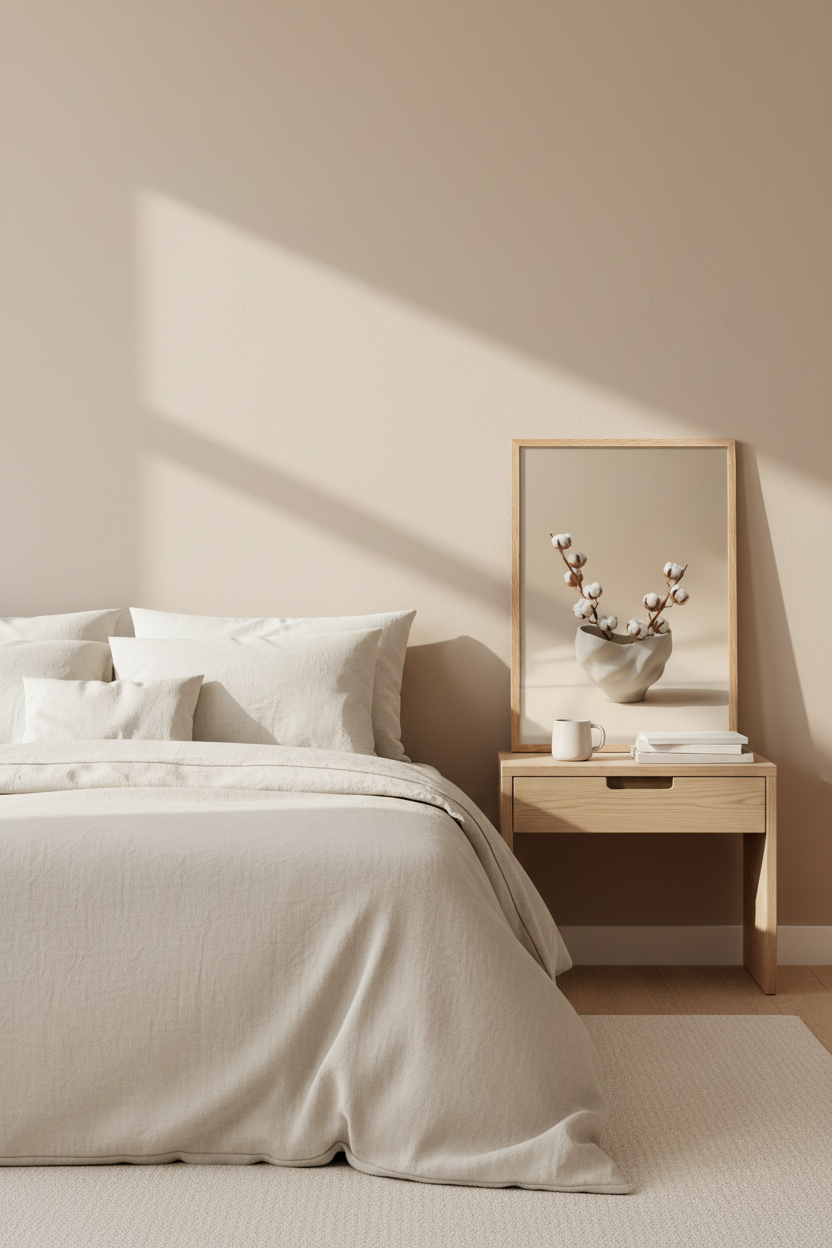 Vase Froissé & Coton — Affiche murale minimaliste blanc et beige inspiration botanique — affiche murale minimaliste | Cassili-home