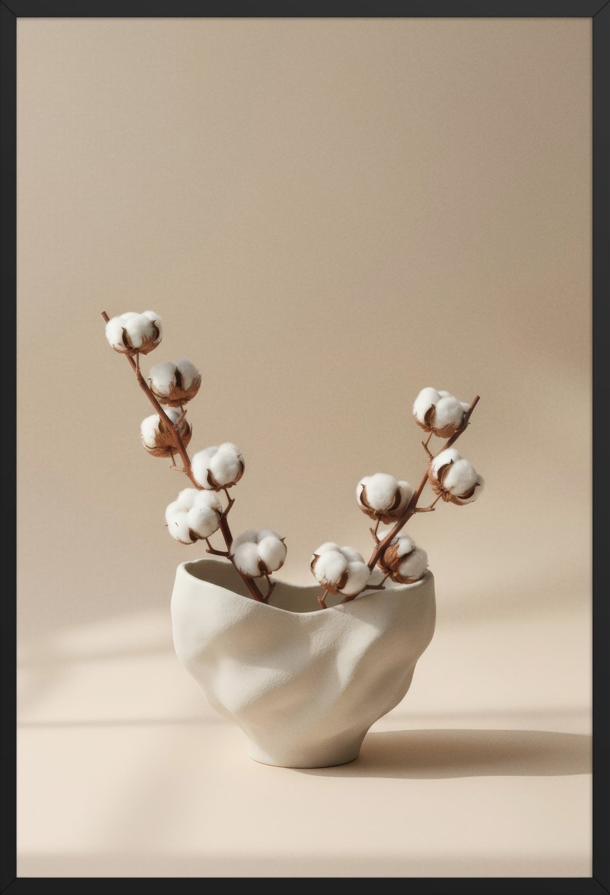 Crumpled Vase & Cotton — poster in a black frame, front view