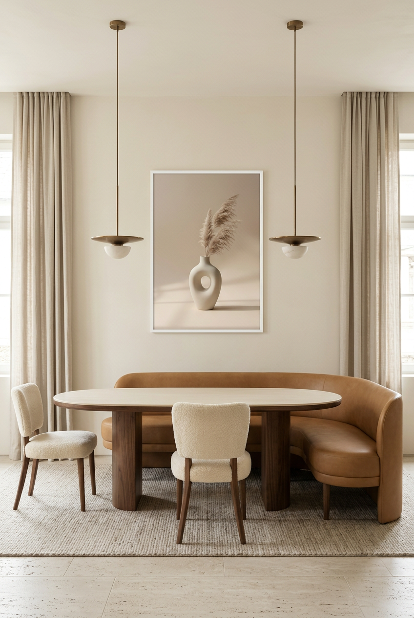 Vaas & Pampagras — poster in witte lijst boven een eettafel
