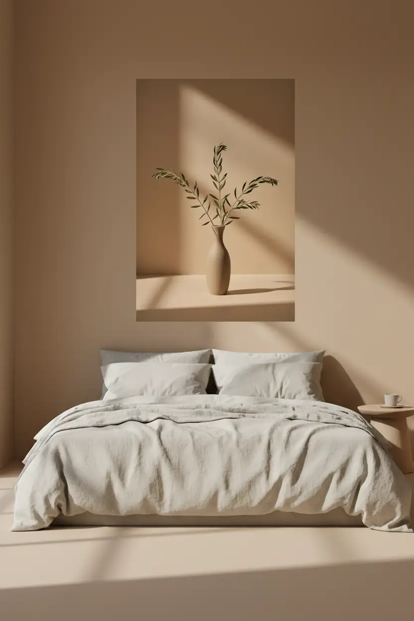 Vase à l’Olivier — Affiche murale minimaliste beige et vert olive inspiration méditerranéenne — affiche murale minimaliste | Cassili-home