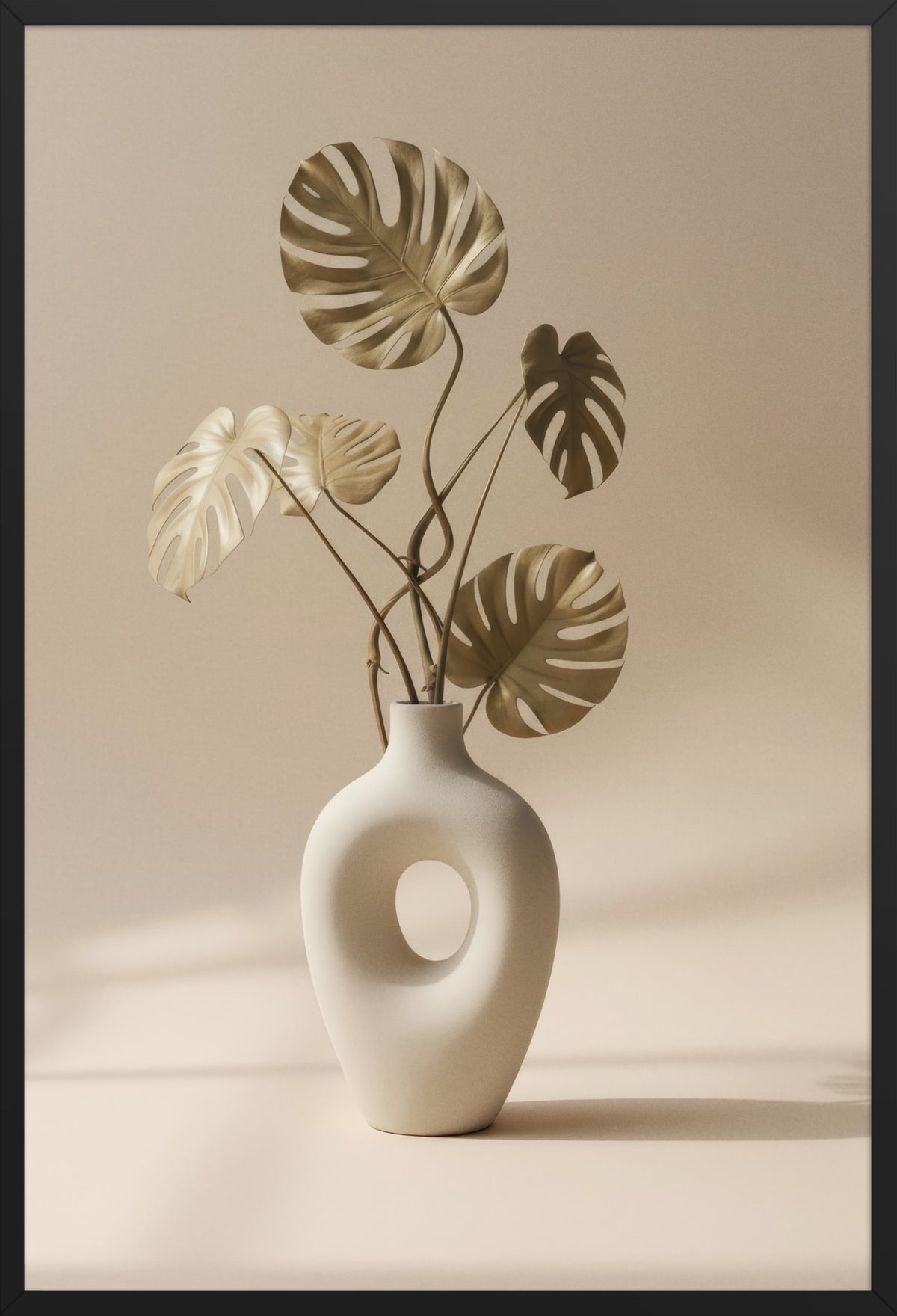 Vase & Dried Monstera — poster in a black frame, front view