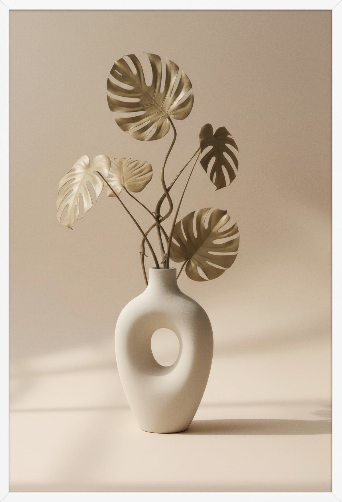 Vase & Dried Monstera — poster in a white frame, front view