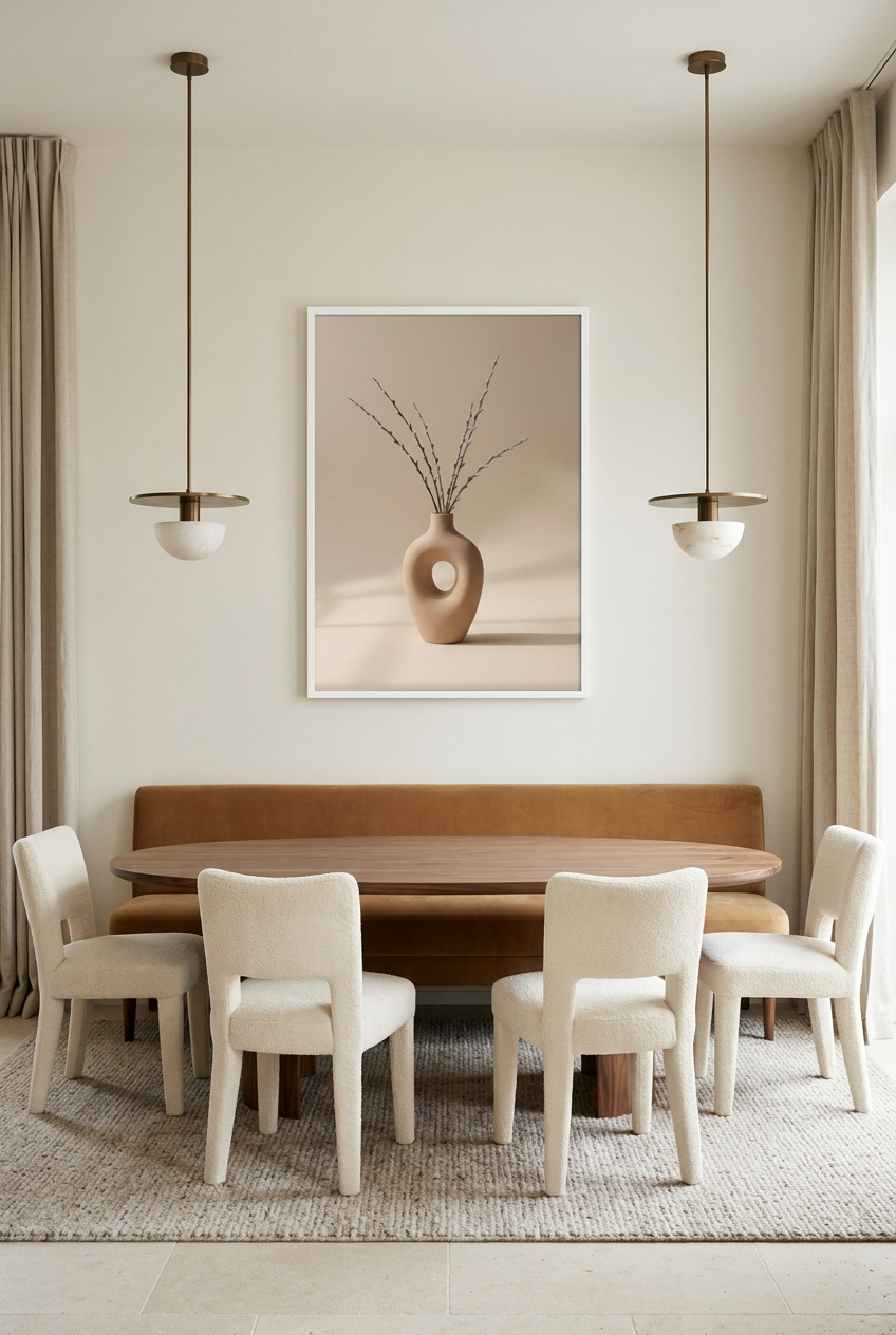 Gesneden vaas — poster in witte lijst boven een eettafel
