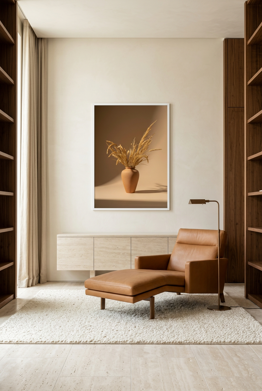 Terracotta Vase with Wheat Ears — poster in a white frame in a library