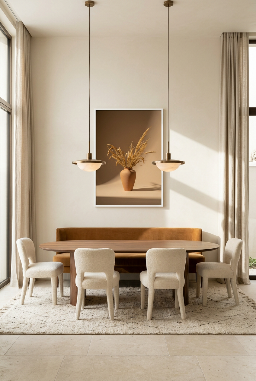 Terracotta Vase with Wheat Ears — poster in a white frame above a dining table