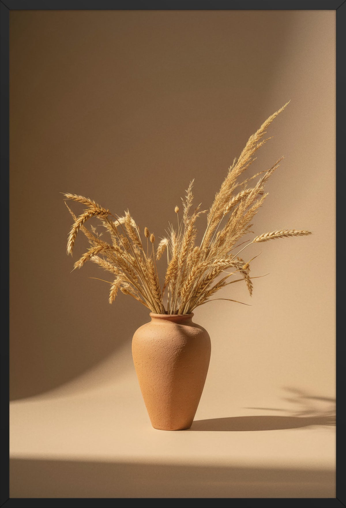 Terracotta Vase with Wheat Ears — poster in a black frame, front view