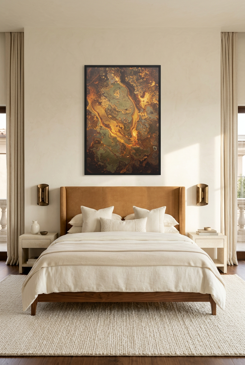 Veias de Ouro — poster com moldura preta num quarto