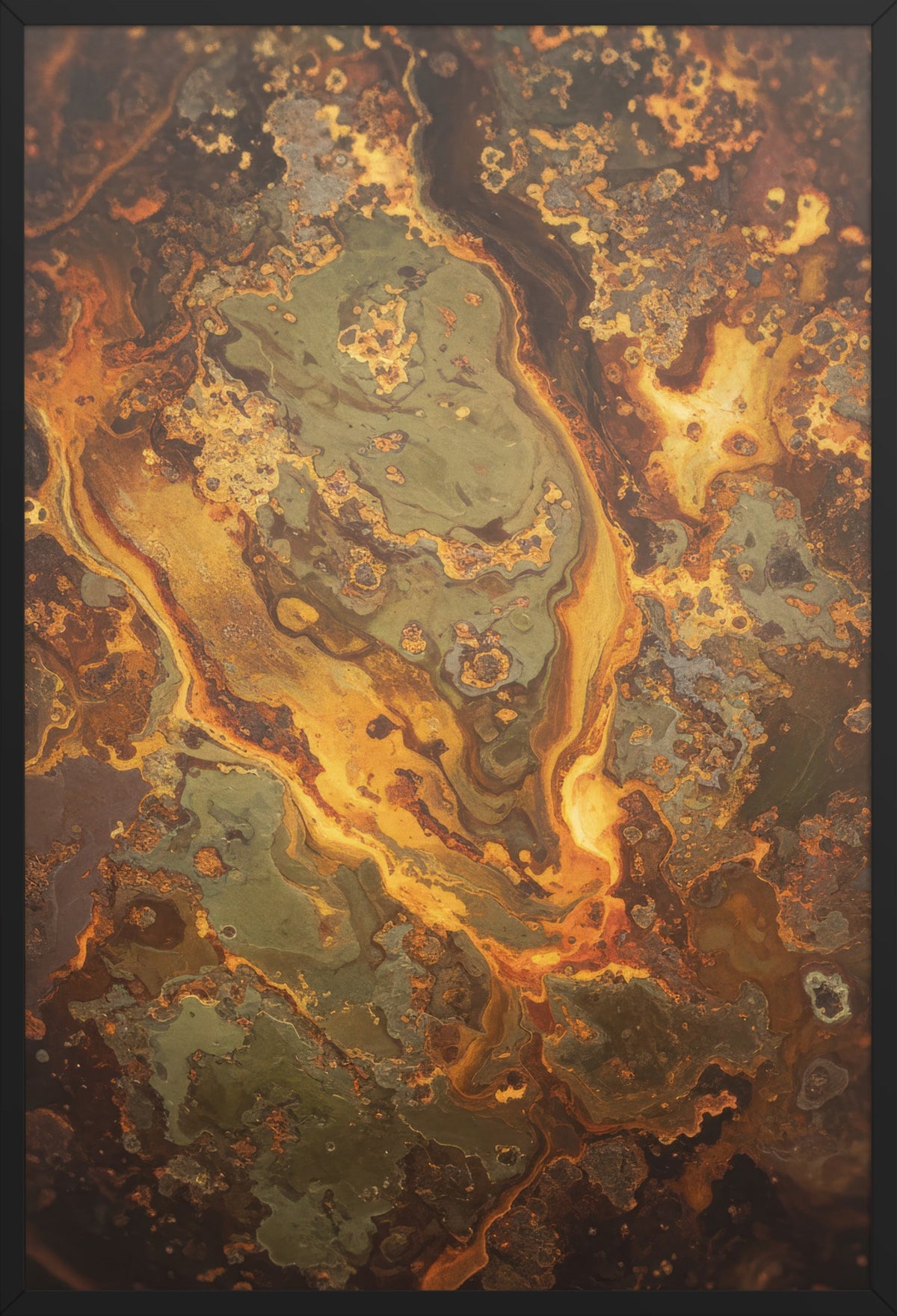 Golden Veins — poster in a black frame, front view