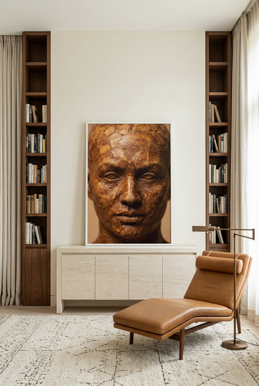 Bark Face — poster in a white frame in a library