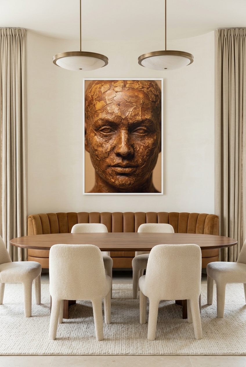 Bark Face — poster in a white frame in a dining room