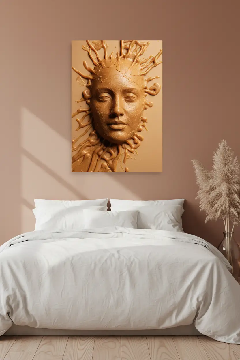Visage de Cire — Affiche Murale Minimaliste Beige Doré Visage Abstrait — affiche murale minimaliste | Cassili-home