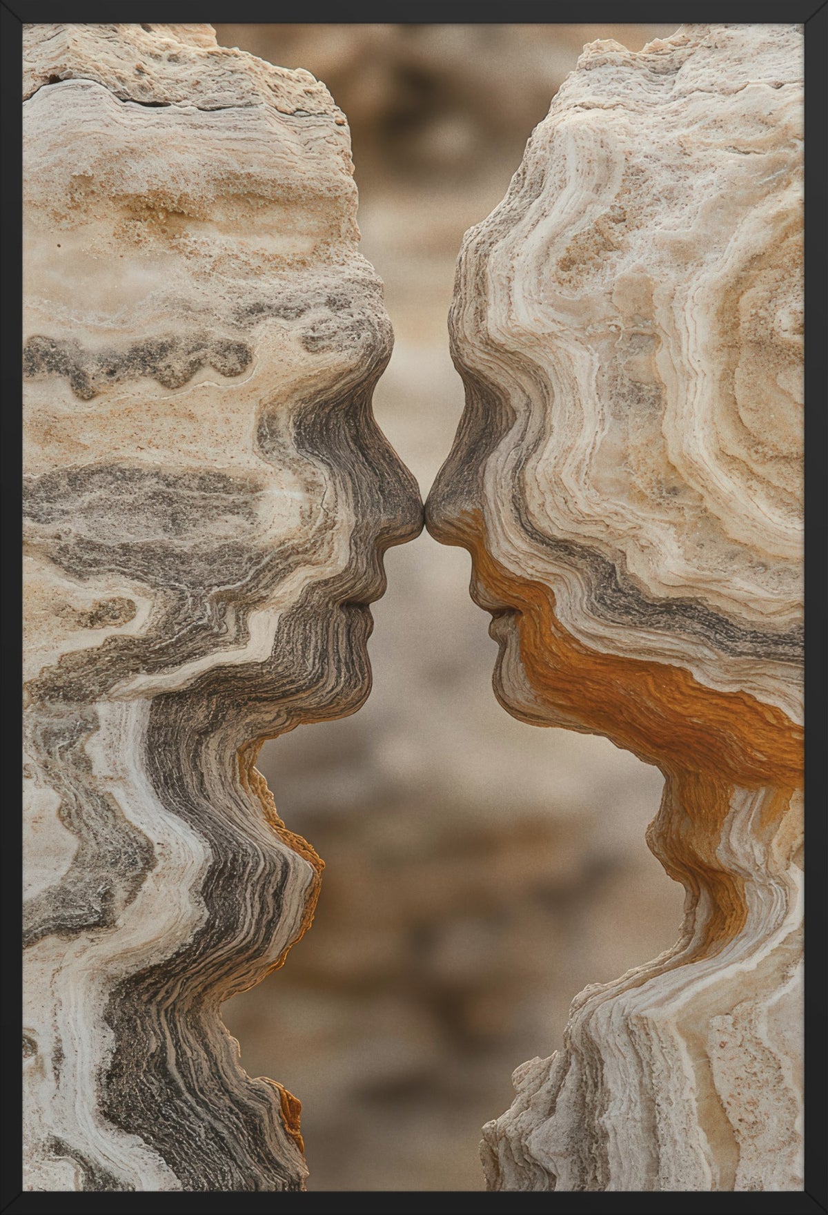 Stone Faces — poster in a black frame, front view