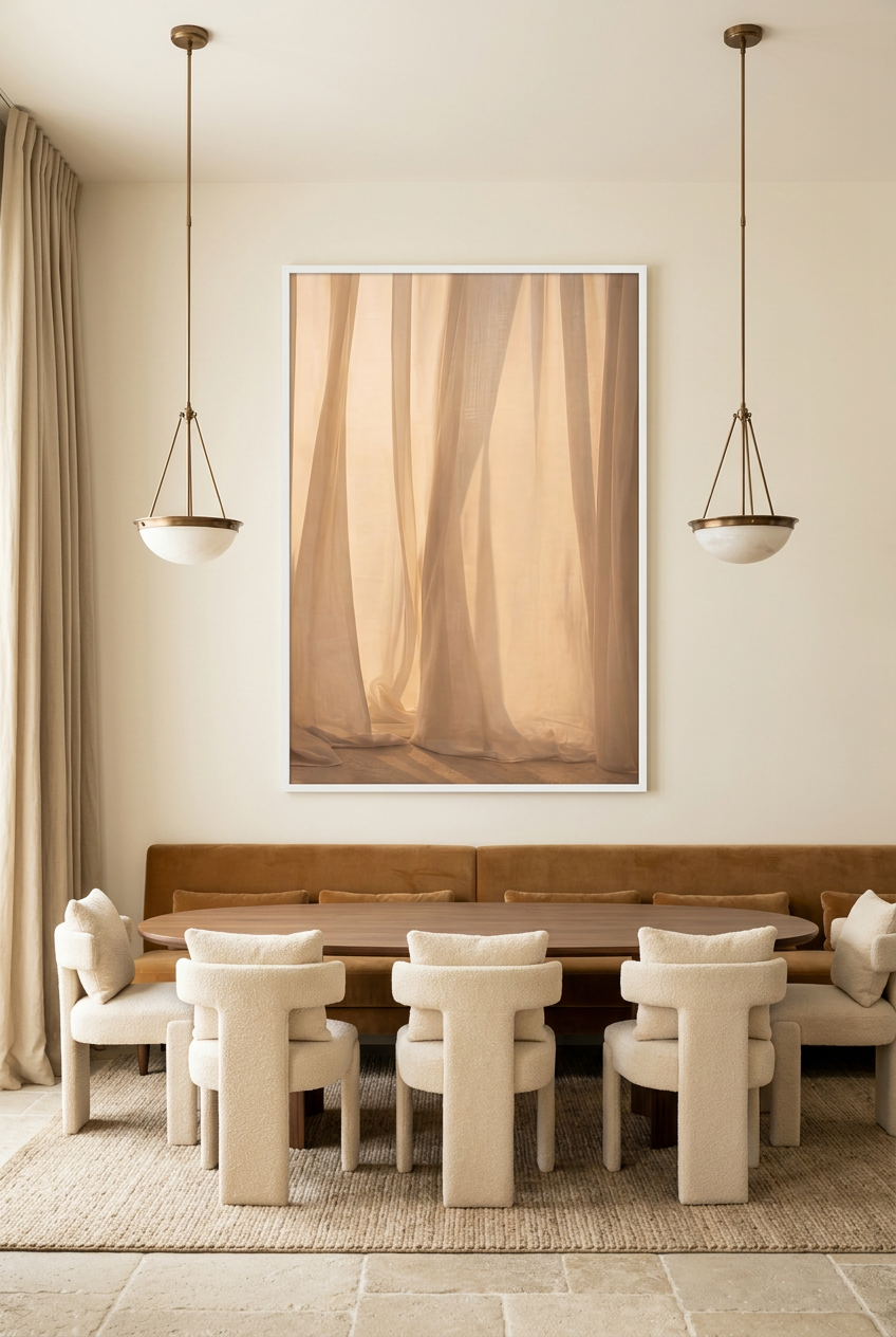 Light Veil — poster in a white frame above a dining table