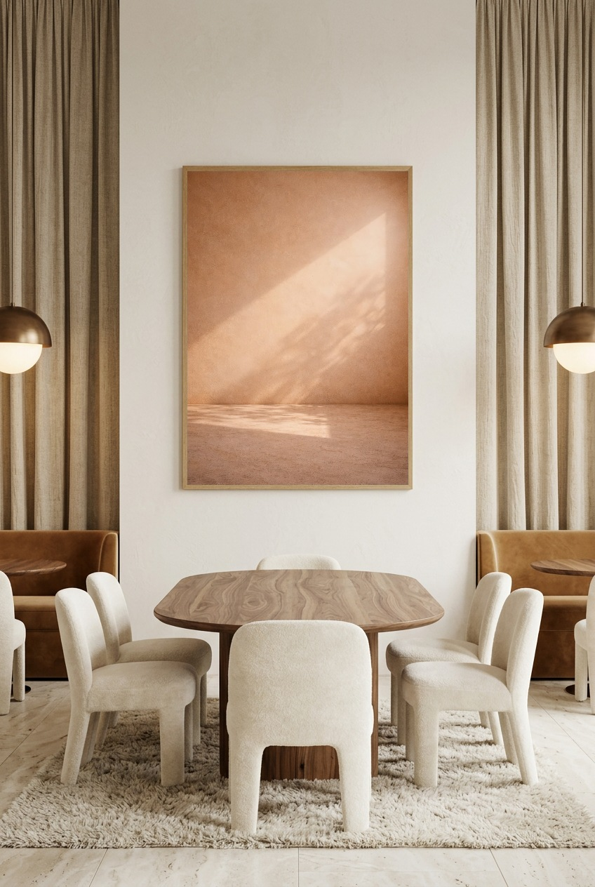 Lumière Solaire — affiche en cadre chêne dans une salle à manger