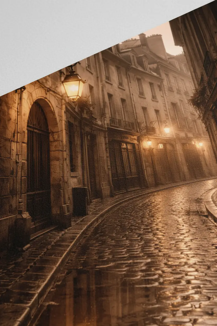 La Ruelle Sous La Pluie — Affiche Murale Minimaliste Or Pierre Lumière — affiche murale minimaliste | Cassili-home