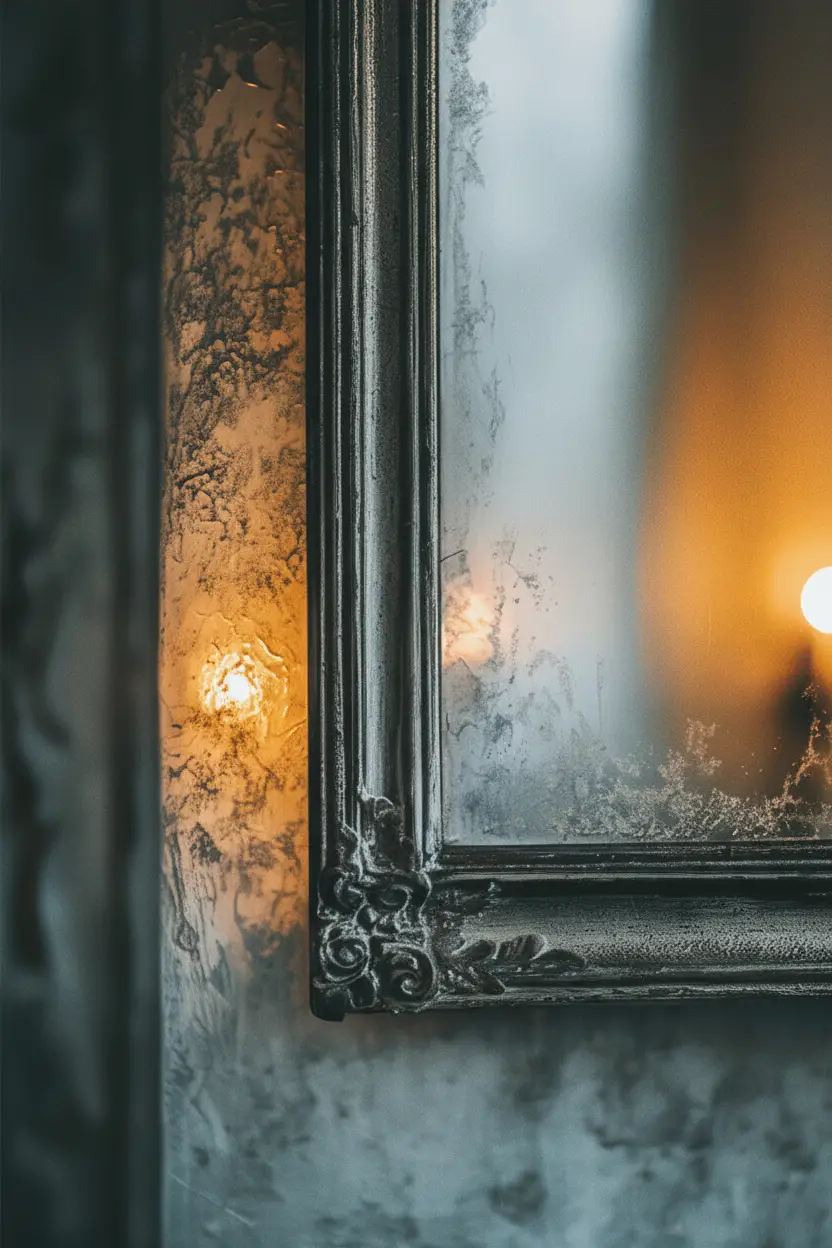 La Bougie du Miroir — Affiche murale minimaliste Bleu-Gris lumière chaude et reflet — affiche murale minimaliste | Cassili-home